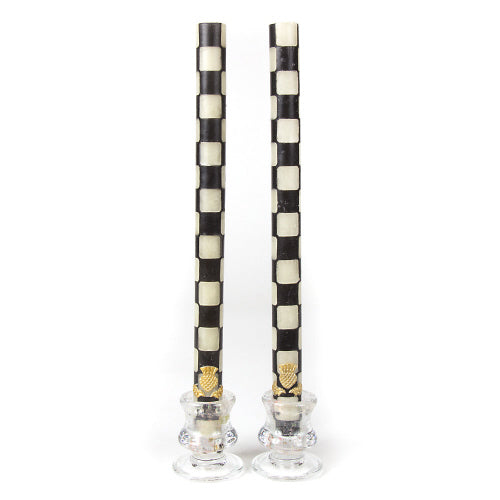 Check Dinner Candles - Black & Ivory - Set of 2